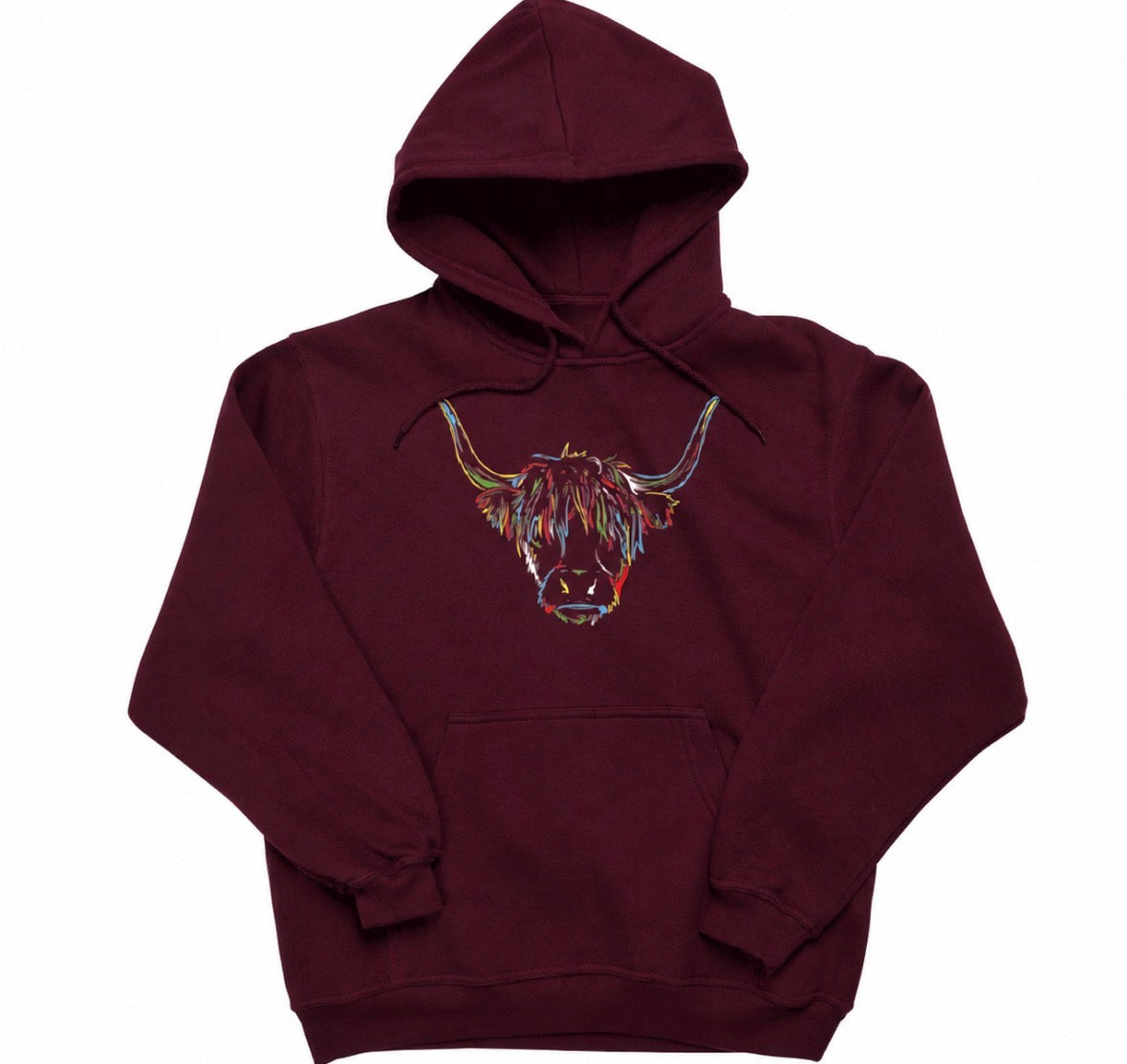Highland Cow Unisex Maroon Hoodie