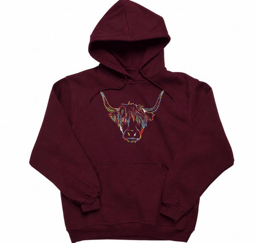 Highland Cow Unisex Maroon Hoodie