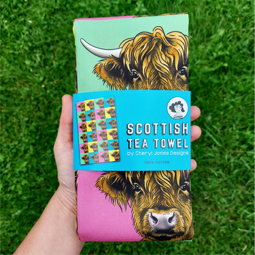 Highland Cow Pop Art Tea Towel