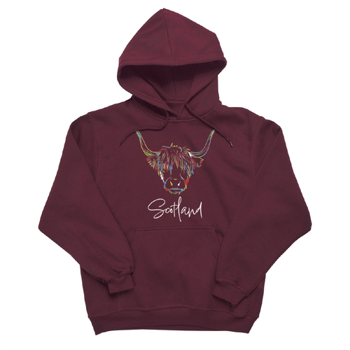 Highland Cow Unisex Maroon Hoodie